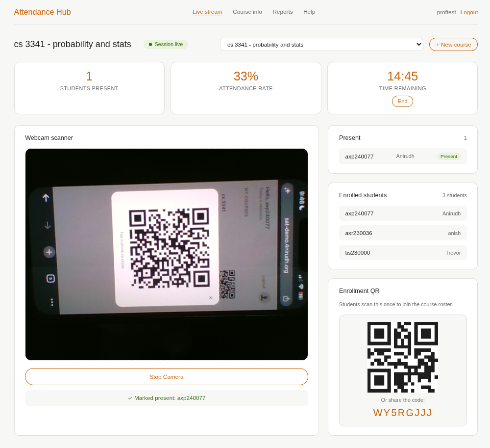SmartAttendanceTracker live attendance dashboard